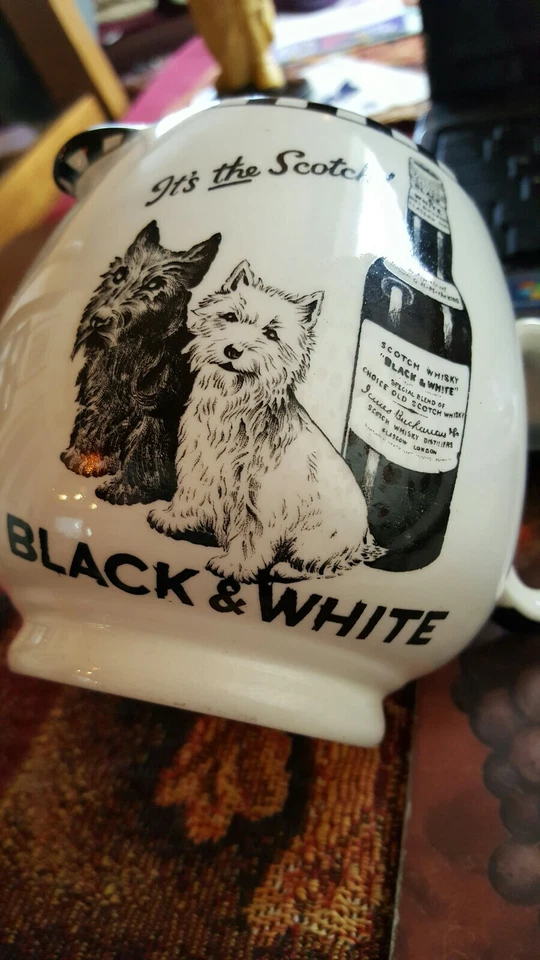 Antique Pottery Black and White Scotch Whiskey Pub Jug 1920s H5" X W6" By Shelly - Image 2 of 4