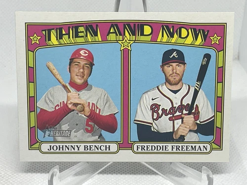 Freddie Freeman / Johnny Bench 2021 Topps Heritage Then and Now #TN-7 XebX