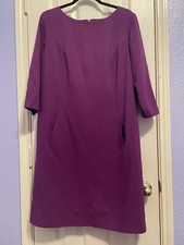 Tahari ASL Purple 3/4 Sleeve Knee Length Front Pockets Sheath Dress Sz 14W