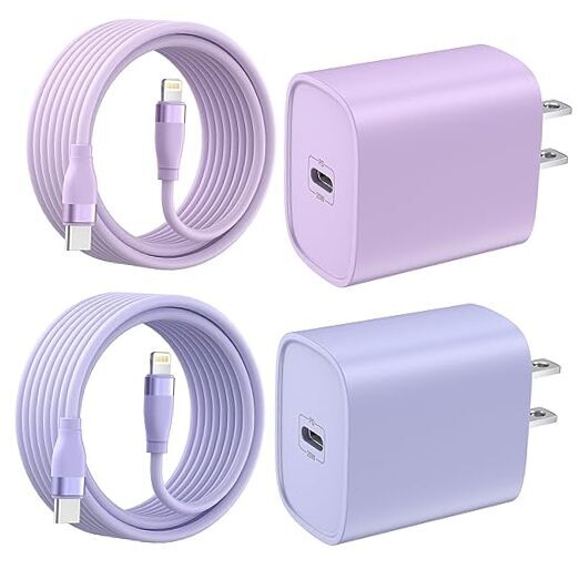 Зарядное устройство для iPhone быстрая зарядка [сертифицированное Apple MFi] упаковка 2 шт. 20 Вт PD USB-C-фиолетовое