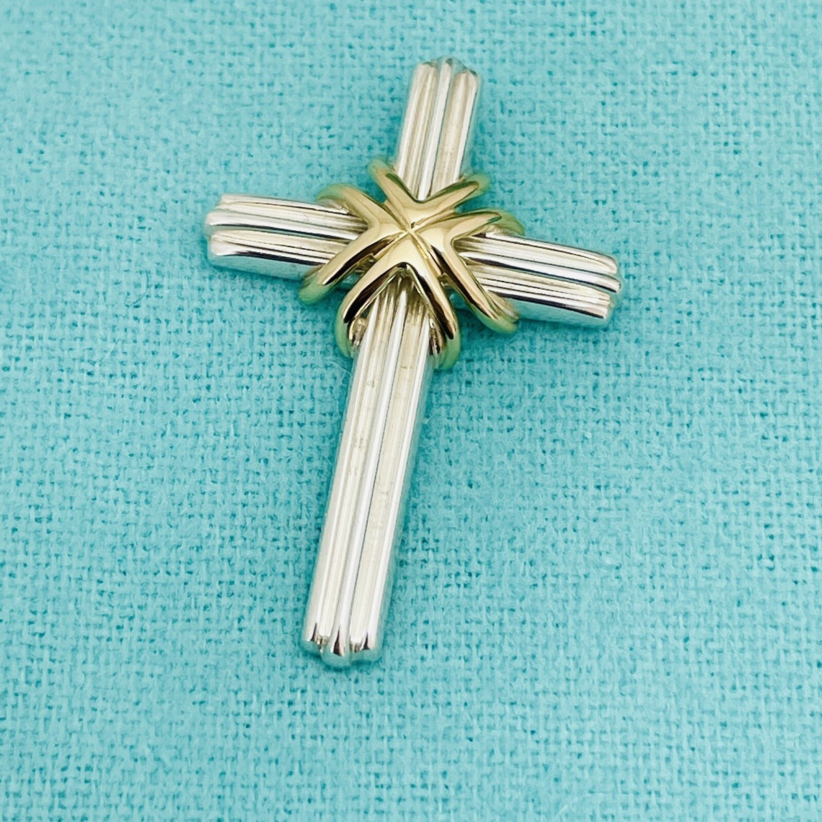 Tiffany & Co Silver and 18K Gold Cross Crucifix Pendant Mens