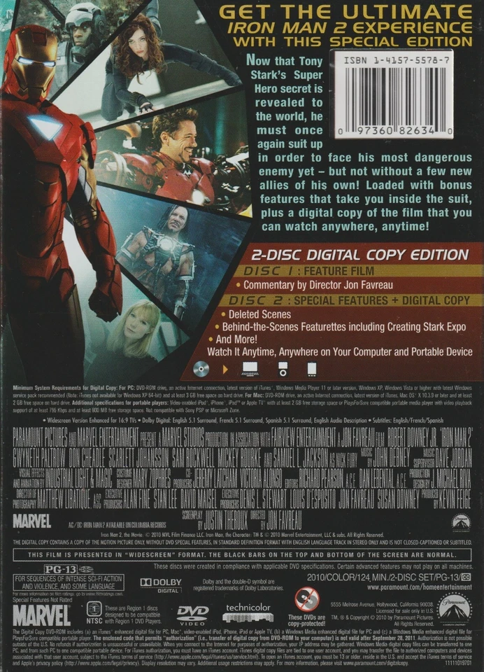 Iron Man 2 - 2-Disc Digital Copy Edition - New Sealed in Plastic - Image 2 of 2