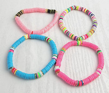 Colorful Heishi Bracelet 6.5" Stretch Sizable Polymer Clay Lot Of 4 Surfer Boho