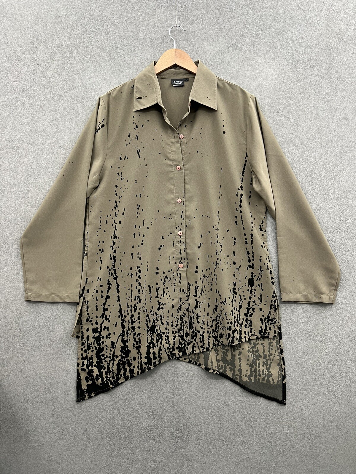 La Fargo Del Mar Women’s Large Button Front Tunic Top Taupe Black