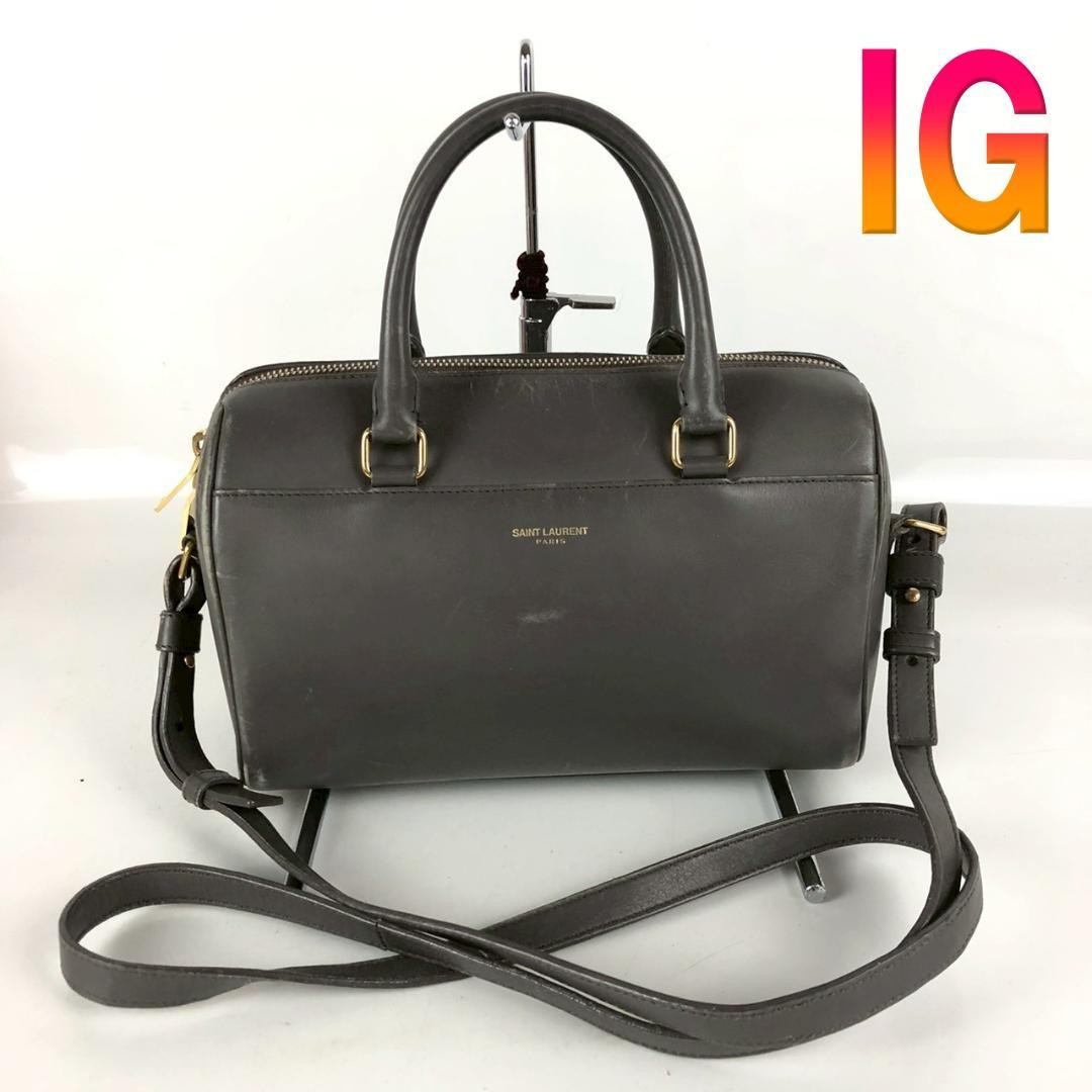 SAINT LAURENT Leather 2WAY Baby Duffle Bag Gray Classic Shoulder Crossbody thumbnail 2