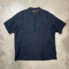 Cubavera Guayabera Black Camp collar button shirt ramie XL
