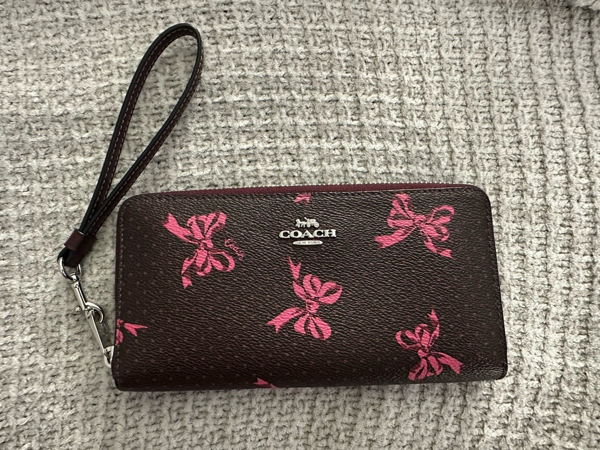 Coach Zip-Around Wristlet Wallet Brown/Pink Bow Print, Credit Card