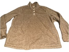 Eddie Bauer Womens 1/4 Button Up Front Pockets Pullover Sweater Sz Medium Beige