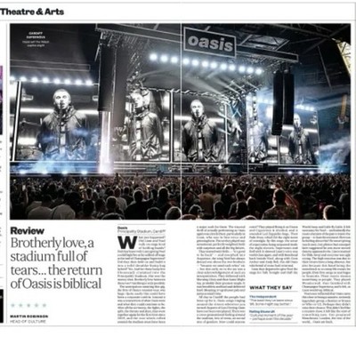 UK Clippings OASIS Cardiff gig review Newspaper Article 2 Page July 2025