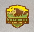VINTAGE 12” YOSEMITE PARK SHIELD PORCELAIN SIGN GAS OIL CAR TRUCK MOTORCYCLE