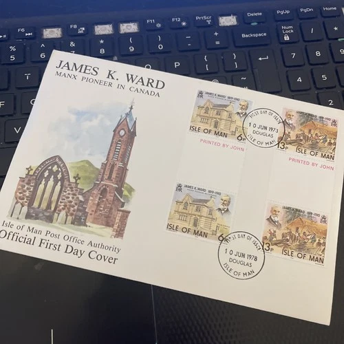 ISLE OF MAN  10 JUNE 1978 JAMES K WARD UNADDRESSED FIRST DAY COVER FDC SE-TENANT