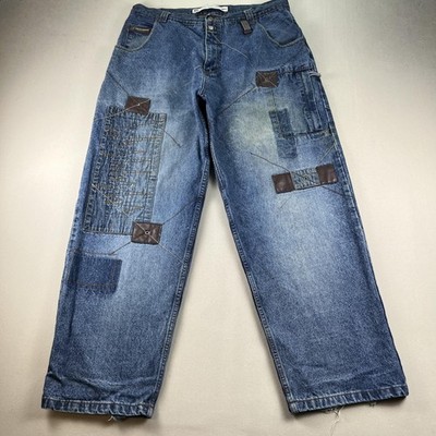 Vintage Paco Jeans Jeans Mens 38x33 Blue Denim Baggy Fit Patchwork Hip Hop 90s