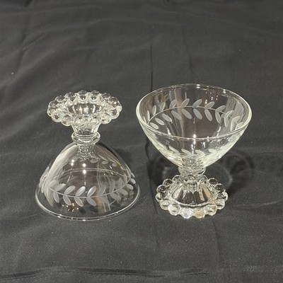 VTG Anchor Hocking Pair Etched Laurel Boopie Bubble Champagne Sherbet Glasses EC