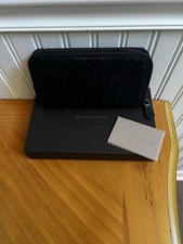 Bottega Veneta Wallet Black Intrecciato Woven Leather Zip Around Clutch with Box