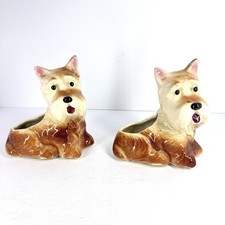 Vintage Terrier Dog Ceramic Planters Set of 2 Scottie Westie Style Figurine Pots
