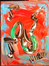 SAXOPHONE GREEN  Modern Abstract   Original Oil Painting  IMPRESSIONIST CANADA