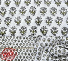 Indian Cotton Fabric 1 Yard Grey Floral Block Print Quilting Sewing Craft