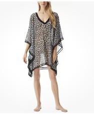 Michael Kors Swimsuit Cover-Up Kaftan, Leopard, BROWN KHAKI, M/L, Fits Like L/XL