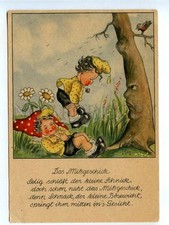 522353 Germany Mushroom AMANITA GNOME Dwarf & TREE by PALU vintage postcard