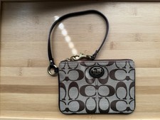 Coach Wristlet Wallet Brown Beige Logo Print with Wrist Strap for Women