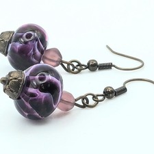 Dangle Earrings Purple Lampwork Glass Handmade Jewlery For Women
