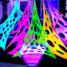 Glow in the dark 1300 Sqft 5 colors Uncut Giant Spider Web Cowebs Halloween D...
