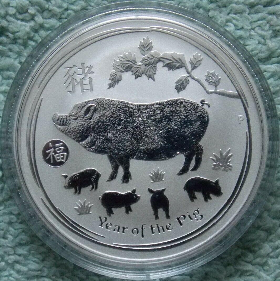2019 Year of PIG Australia Perth Mint $1 Oz Silver Fu Good Fortune