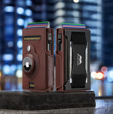 Airtag Wallet for Men RFID Leather Pop Up Card Holder Slim Money Clip Gift Boxed