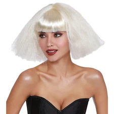 Morris Costumes - WIG CRIMPED WEDGE BOB PLATINUM