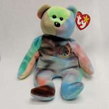 Ty Beanie Baby: Peace Bear 1996 - Multicolor Body Rainbow Peace Sign With Tags