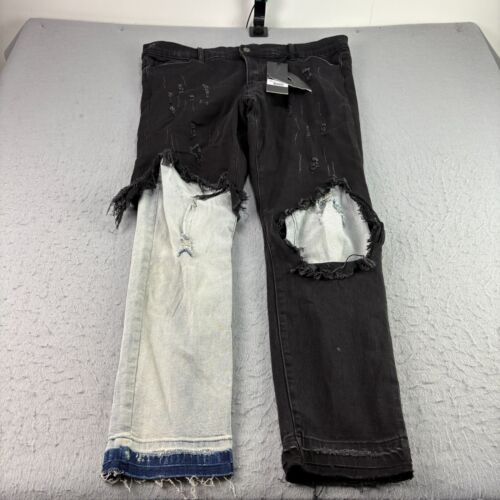 Valabasas Jeans Mens 40x32 Black Distressed Slim Fit Denim Hip Hop NEW