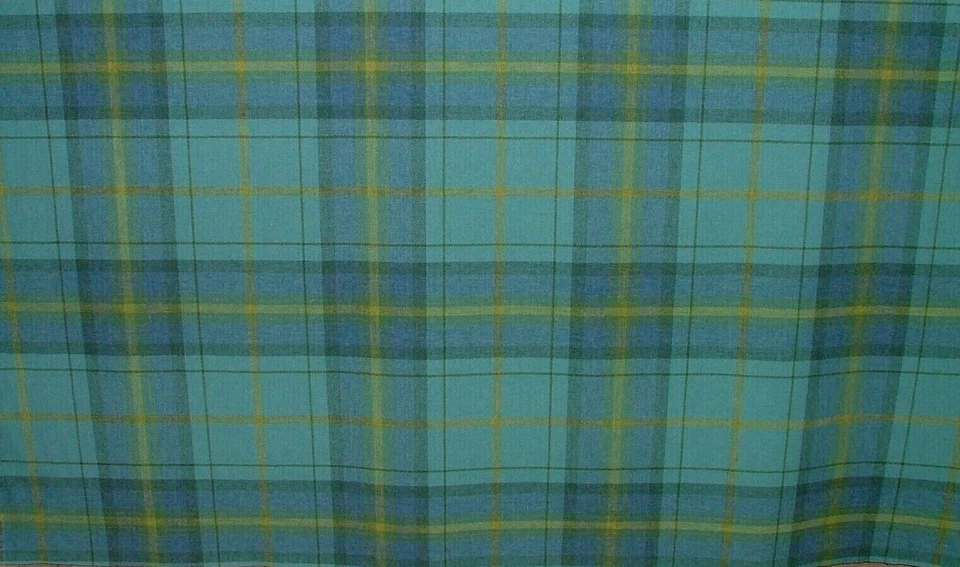 100% Shetland Laine Bleu Azur Tartan Carreaux Tapisserie Rideau Coussin Tissu - Photo 4/4
