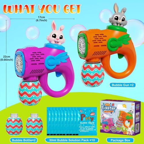 Paquete de 2 regalos de conejito de Pascua para niños fabricante de burbujas soplador encendido automático - Imagen 2 de 6