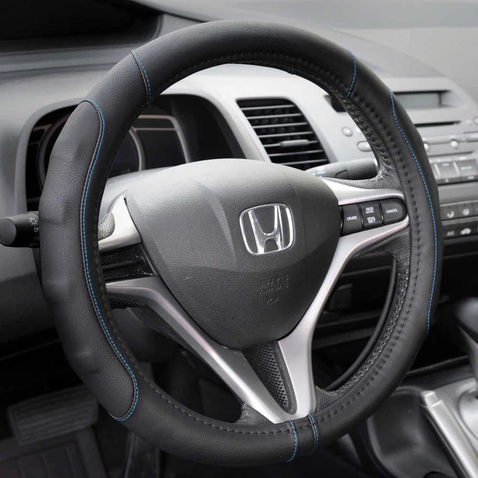 Fundas de asiento de coche PolyCloth y cubierta de volante de cuero sintetizador - Juego de 10 piezas azul Foto 3 de 4