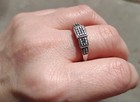 Vtg STS Sterling Silver 1/4" H Blue Sapphire Layered Art Deco Design Ring Sz 6 — photo 3