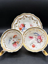 Antique Yates c1820 Tea Cup Coffee Cup And Saucer Trio Hand Painted Pink Rose #1