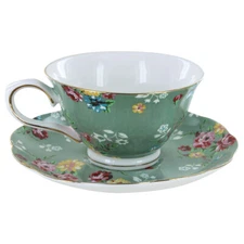 Shabby Rose Green Porcelain - Teacup and Saucer Set