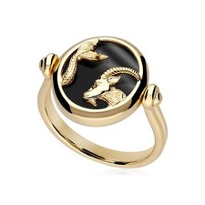 Zodiac Black Onyx Reversible Capricorn Ring in 18ct Gold Plated Silver