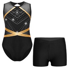 UK Gymnastics Leotard for Girl's Dance Leotard + Shorts Sparkle Ballet Dancewear