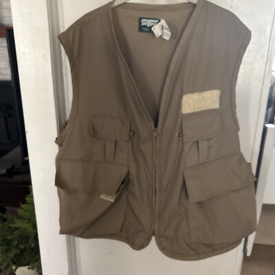 Gilet De Pêche Vintage Saftback Taille L Beige - Fabriqué Aux USA - Coton