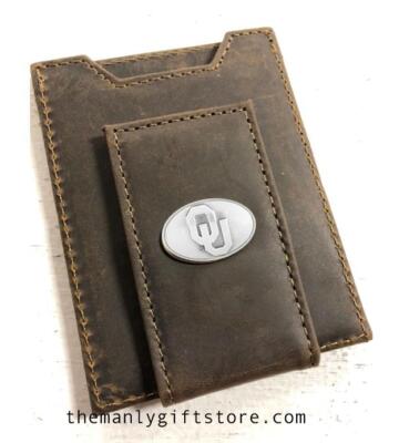 ZEP-PRO Oklahoma Collegiate Crazy Horse Leather Front Pocket Wallet