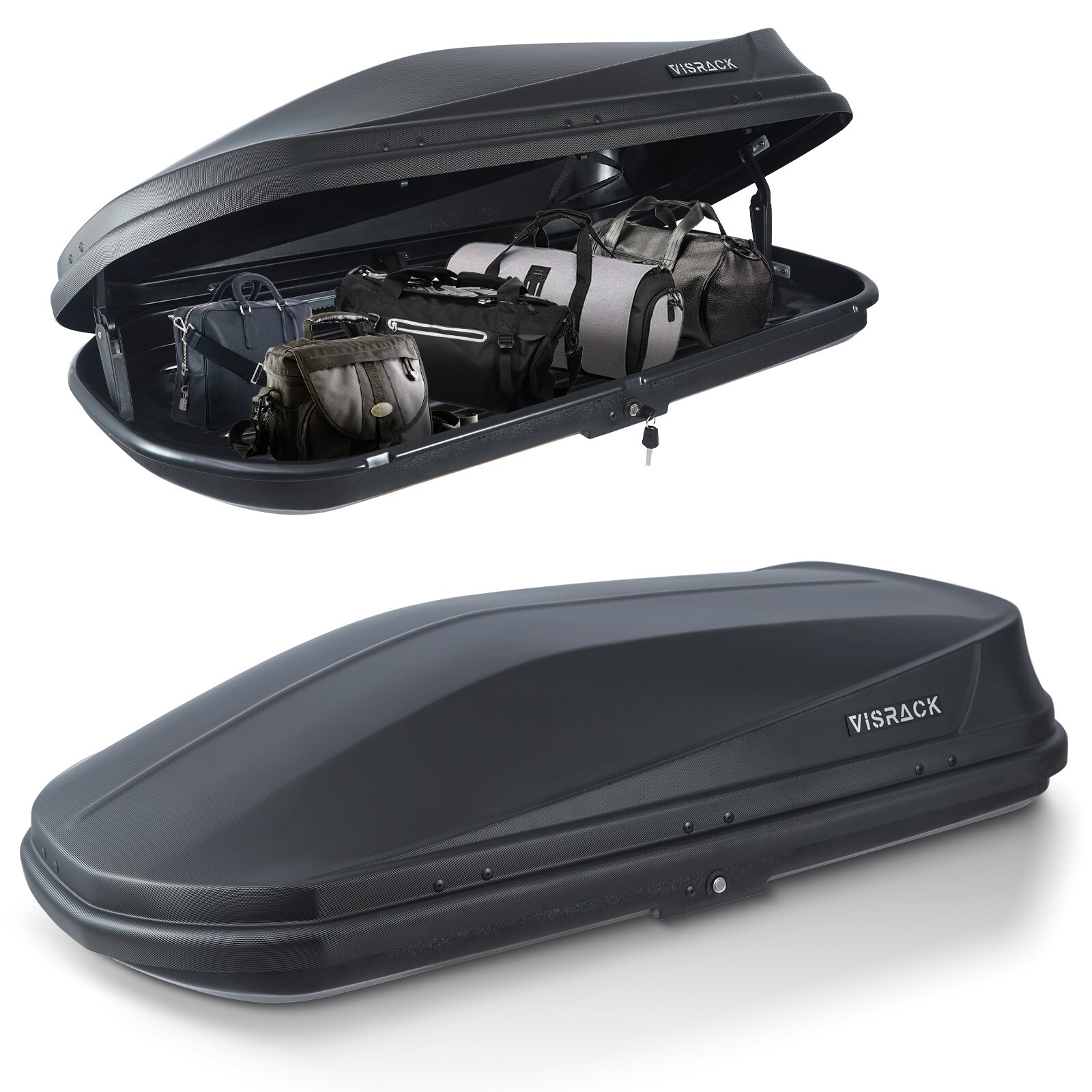 Visrack 14ft³ Car Roof Storage Box Cargo Carrier 2 Lock Balck w Diamond Texture