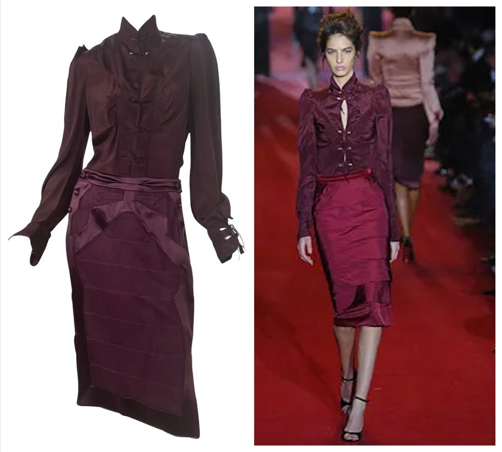 2004 Vintage Tom Ford per Yves Saint Laurent Borgogna Seta Cinese Tuta