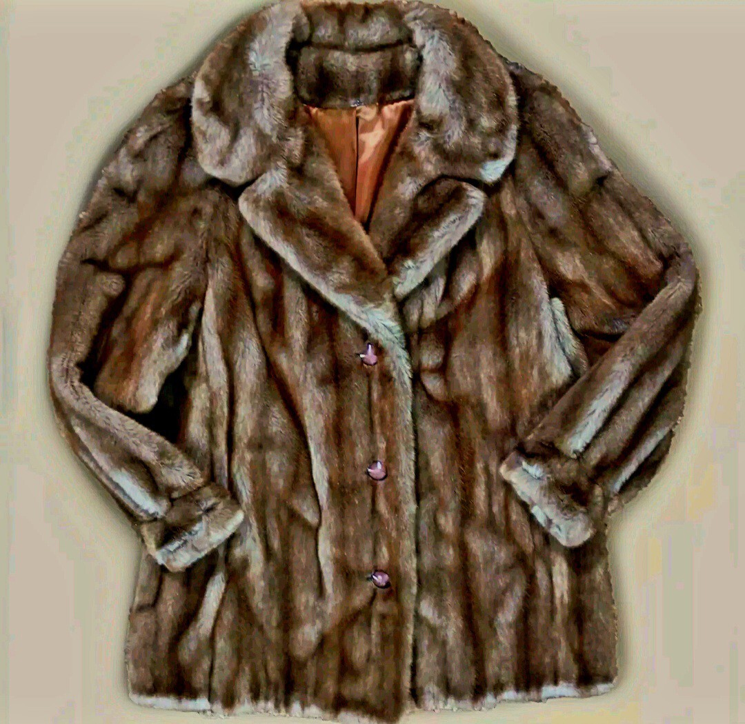 Vtg 50s Tissaval Of FRANCE Mink Faux Fur Coat Lg Brown Old Money