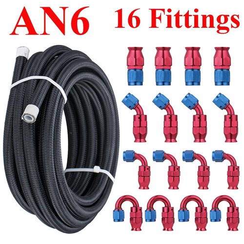 19.6FT/6M 3AN 4AN 6AN E85 Nylon Braided PTFE Fuel Hose Oil Line +16 End Fittings - Imagen 19 de 19