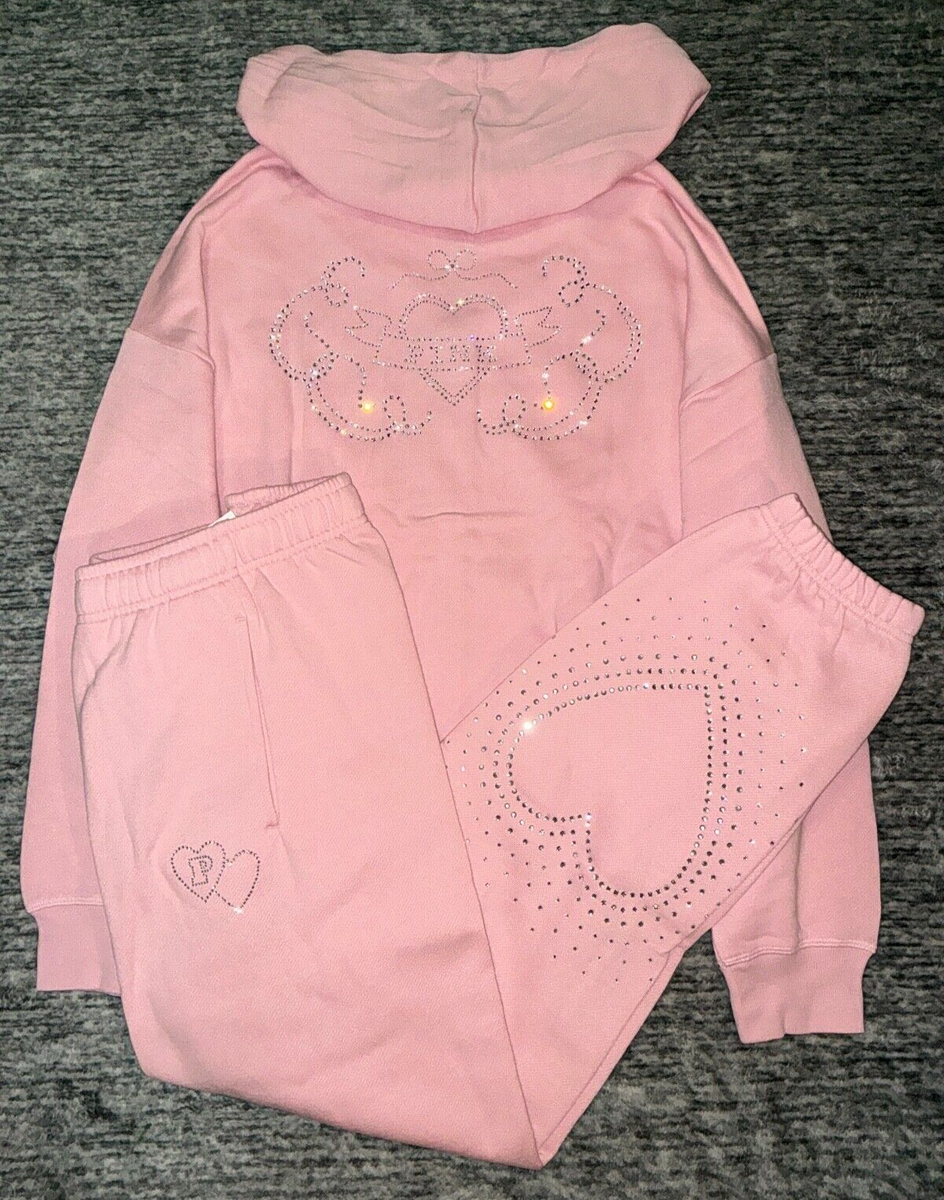 Victoria's Secret Pink Bling Full Zip Hoodie + Campus Pants Set