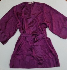 Vintage VICTORIA'S SECRET Gold Label Satin Purple Damask Robe Wrap One Size YN