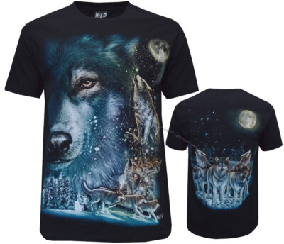 Wolf Pack Biker Indianer Indianer Tier T - Shirt, Front & Back Print M-XL