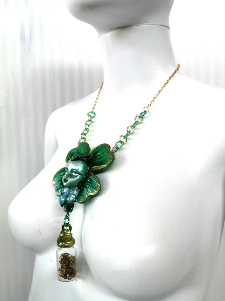 Зеленая ведьма викка талисман амулет подвеска лес четыре листа клевер золотая урна - Изображение 3 из 4