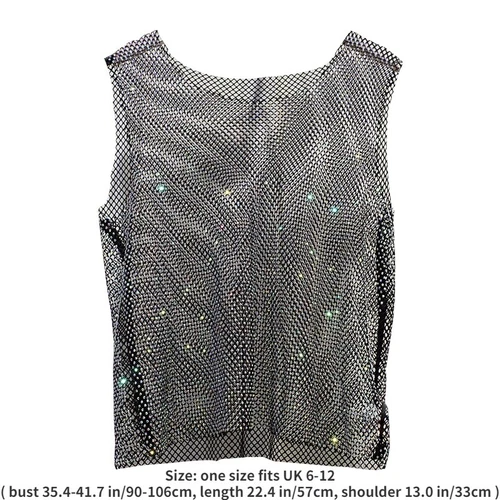 Damen Kristall Mesh Camisole Tank Top Glitzer glänzend ausgehöhlt Weste Weste - Bild 3 von 25